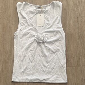 Aritzia White Tank Top with Rosette Accent